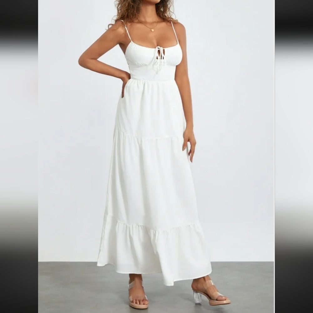 White Cotton Maxi Dress With Lace Size Large